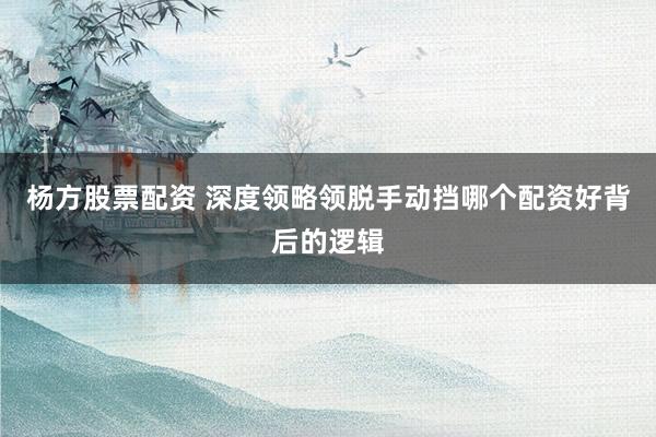 杨方股票配资 深度领略领脱手动挡哪个配资好背后的逻辑